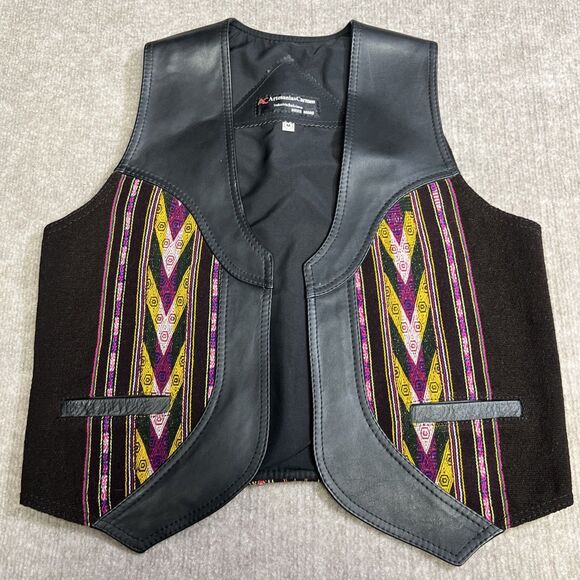 Artesanías Carmen Bolivia Leather Wool Andean Vest M Handmade‎ Folk Western Boho - Picture 1 of 6